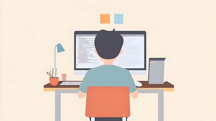 Professional Working at Desk in Minimalist Office Environment