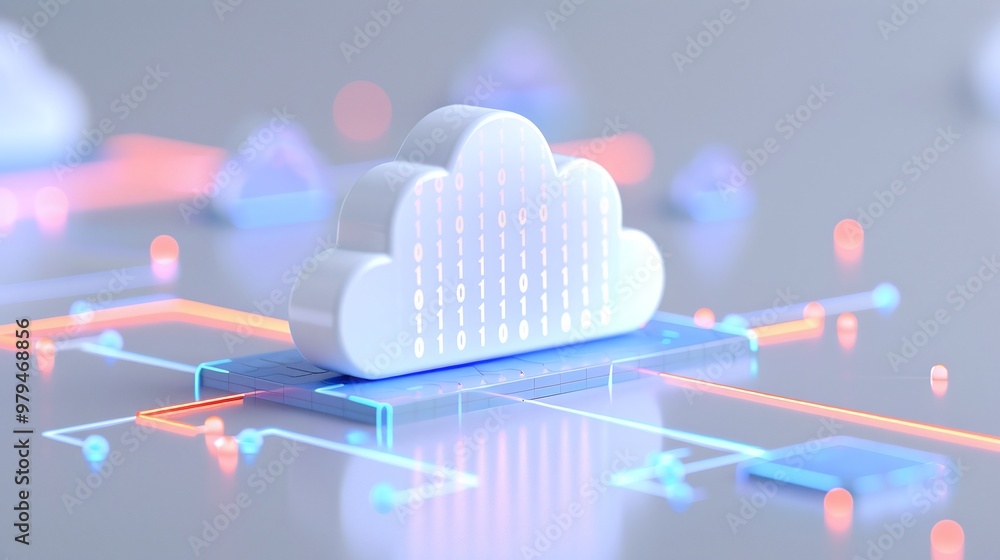 Poster a 3d illustration of a cloud symbol amidst digital connections, representing cloud computing and dat