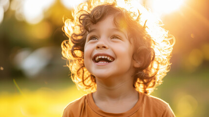 Fototapeta premium Joyful non-binary child enjoying a sunny day in a park, exuding happiness and freedom