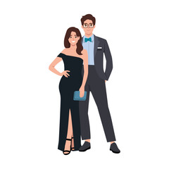Young couple in evening formal wear. Flat vector Character illustration
