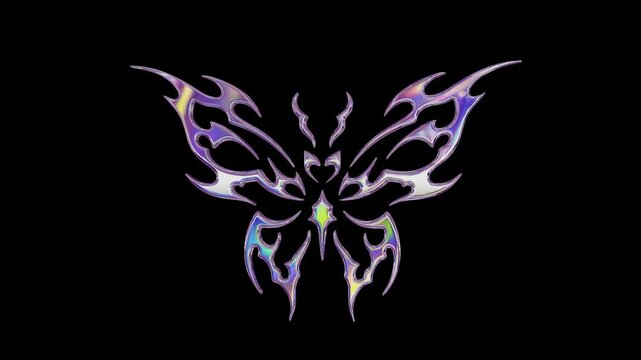 chrome metal of y2k butterfly icon,iridescent holographic,neo tribalism