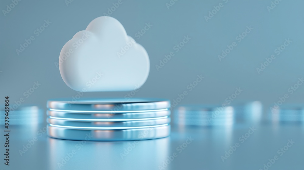 Poster a digital cloud symbol floating above stacked coins, representing cloud computing and digital curren