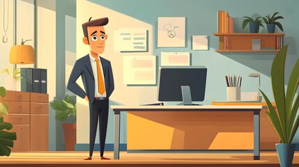 Confident Professional Businessman Working in Modern Office Environment