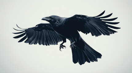 Obraz premium Black raven flying with wide open wings