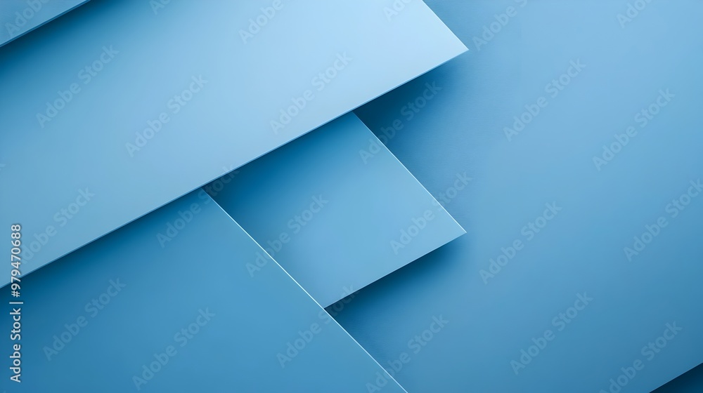 Poster overlapping geometric blue squares creating an abstract minimal backdrop