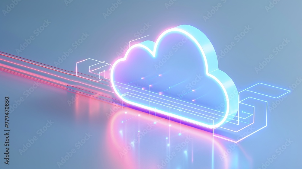 Poster a futuristic cloud computing concept featuring glowing neon elements and digital connections, repres