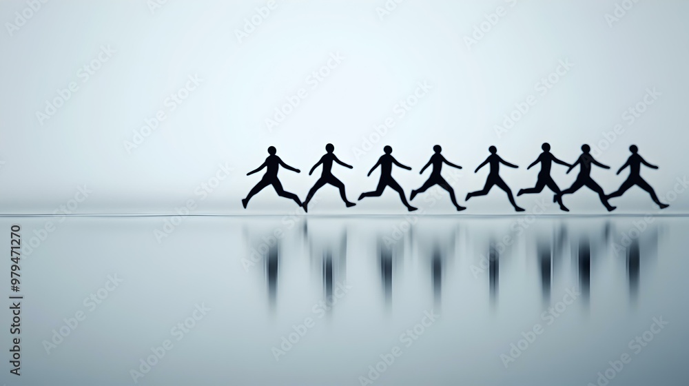 Poster minimalist stick figures in motion, a dynamic portrayal of simplicity, capturing the essence of move