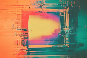 Vintage tv with a no signal screen, glitches and noise effects. Abstract surreal poster background or template.