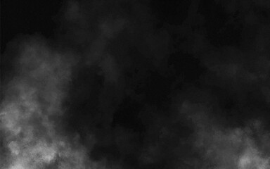 Abstract black and white realistic smoke clouds with shadow overlay effect background. Mystery dark background with spooky white light and fog. Vector illustration of smoky mist toxic vapor on floor.