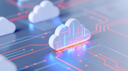 Fototapeta premium A futuristic cloud symbol representing digital data connection and technology integration in modern cloud computing.