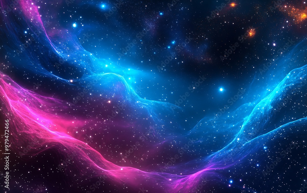 Poster celestial uv light waves in space - ethereal starry background with glowing particles