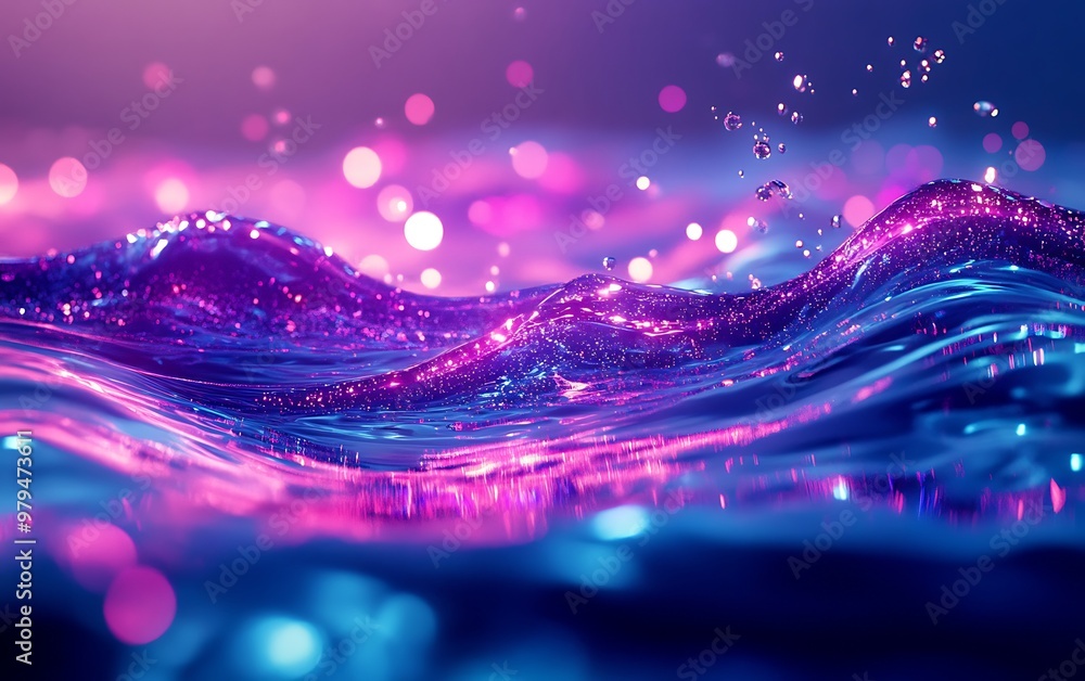 Aufkleber illuminated water: abstract uv light interaction creating glowing wave patterns
