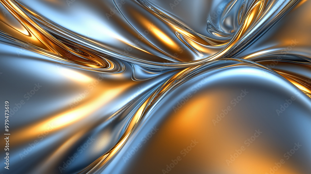 Poster abstract metallic background with wavy shapes flowing