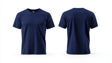 Navy blue cotton T-shirt mock-up front and back view display