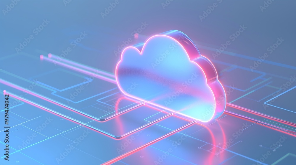 Aufkleber a glowing cloud icon symbolizing digital storage and data management in a futuristic environment.