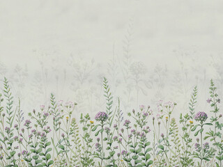 Painted plants.Wall decor. Photo wallpapers for the wall. The mural in the living room. Watercolor leaves and flowers painted on a gray background.