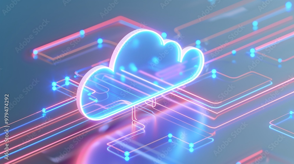 Poster a glowing cloud symbol represents digital storage and technology. ideal for showcasing cloud computi