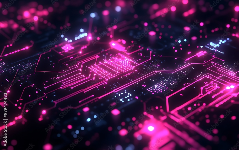 Poster illuminated connections: abstract uv light interacting with digital circuits