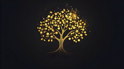 Golden Tree of Wealth and Prosperity - Glowing Nature Symbol of Finance and Success