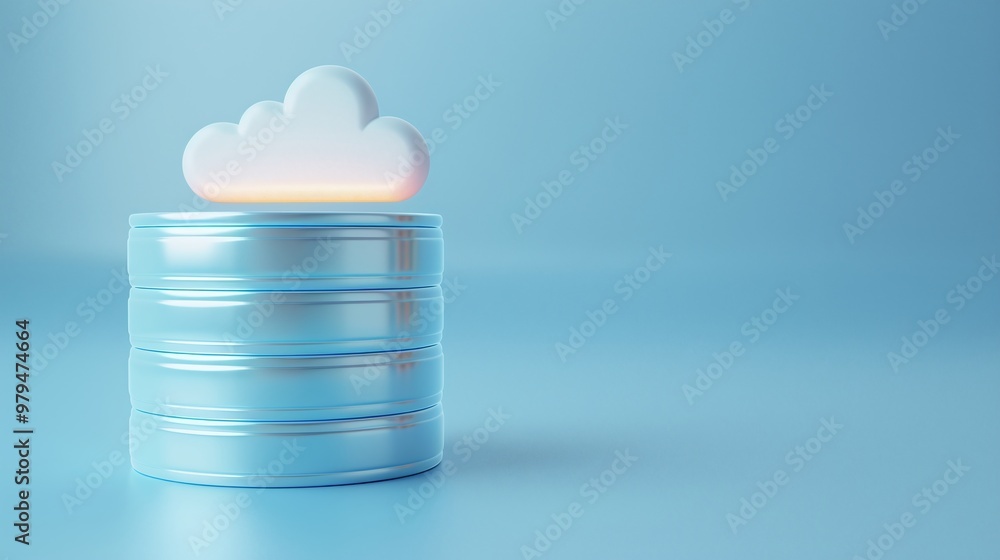 Poster a minimalistic cloud storage concept featuring a cloud icon above a database. ideal for technology a