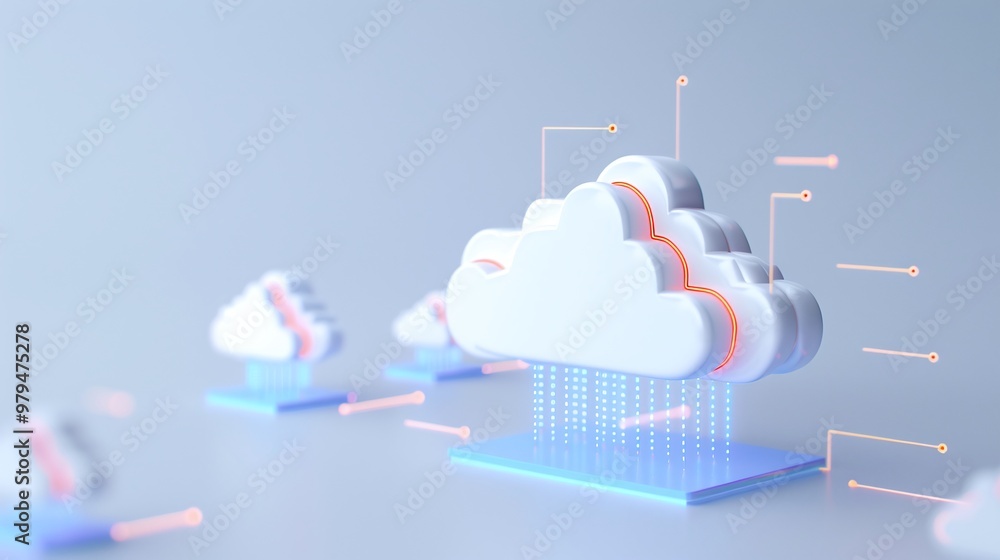 Poster a modern cloud computing concept with abstract clouds and digital connections, ideal for tech and in