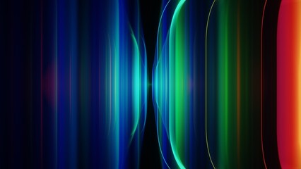 Abstract Neon Light Waves with Blue and Green Gradient on Dark Background