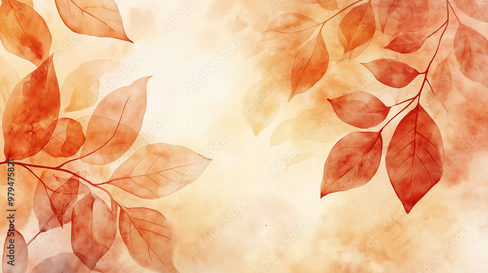 Aufkleber Watercolor painting showing red autumn leaves creating copy space background