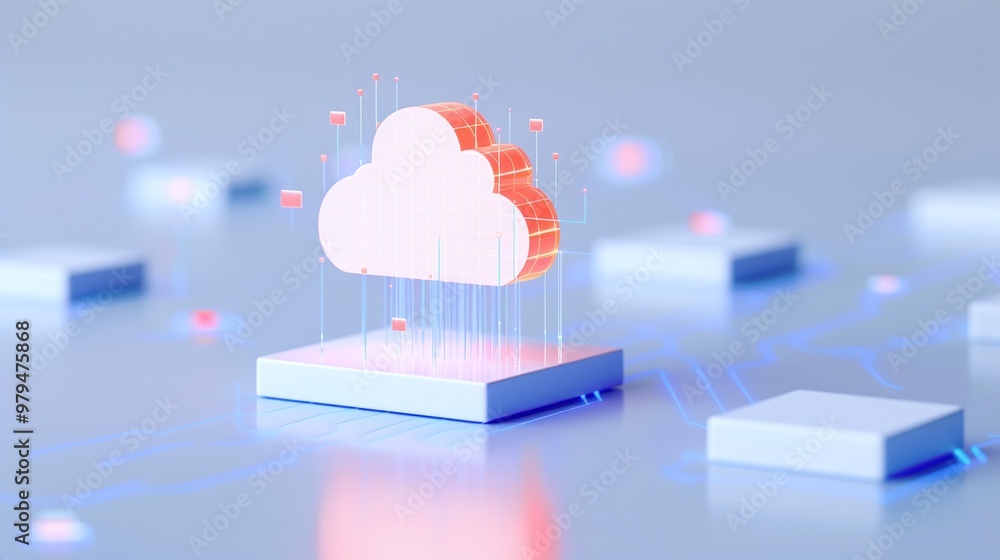 Poster a modern cloud icon representing digital storage and technology, featuring vibrant colors and abstra