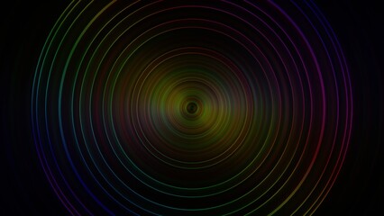 Abstract Colorful Neon Concentric Circles on Dark Background