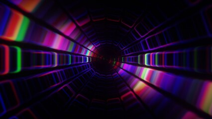 Abstract Neon Geometric Tunnel with Vibrant Lines on Dark Background