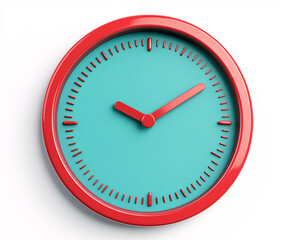 A modern wall clock with a turquoise face and red frame, perfect for adding a pop of color