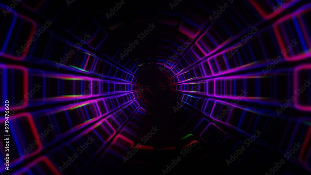 Wall mural Abstract Neon Geometric Tunnel with Vibrant Lines on Dark Background