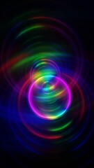 Abstract Neon Spiral Lights with Vibrant Colors on Dark Background