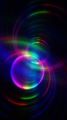 Abstract Neon Spiral Lights with Vibrant Colors on Dark Background