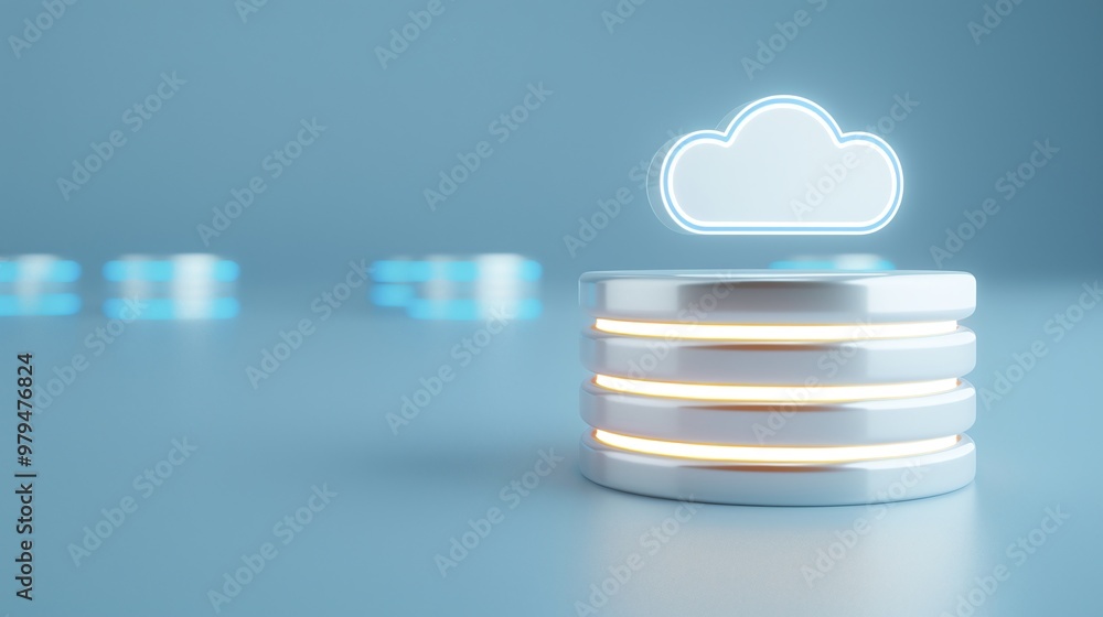 Aufkleber a modern cloud storage representation with sleek database discs and a glowing cloud icon, symbolizin