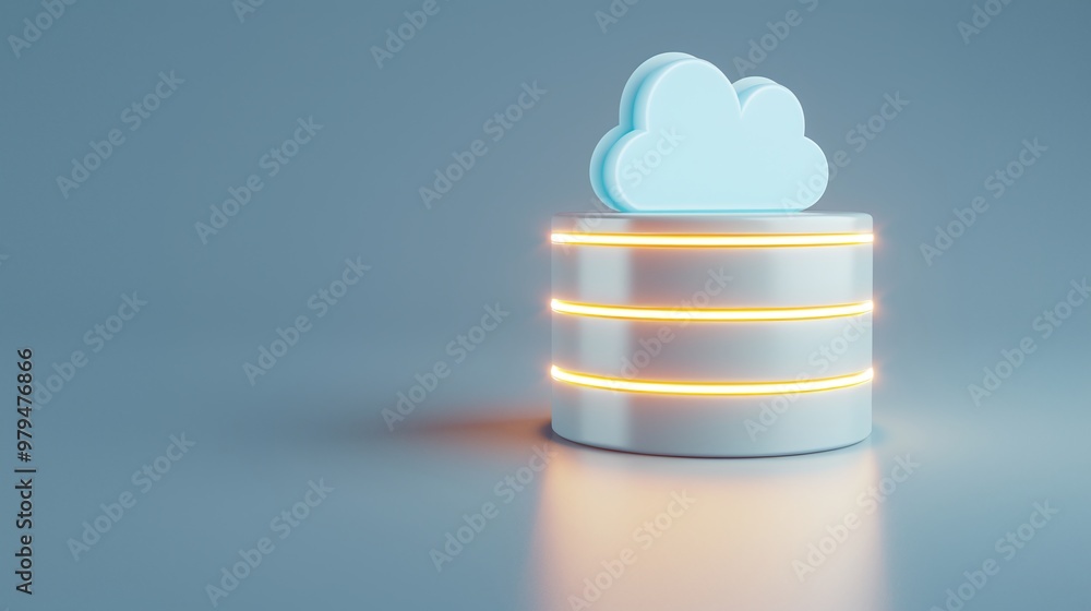 Poster a modern cloud storage symbol on a sleek data stack, representing digital data management and techno