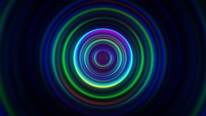 Colorful Abstract Neon Circular Tunnel on Dark Background
