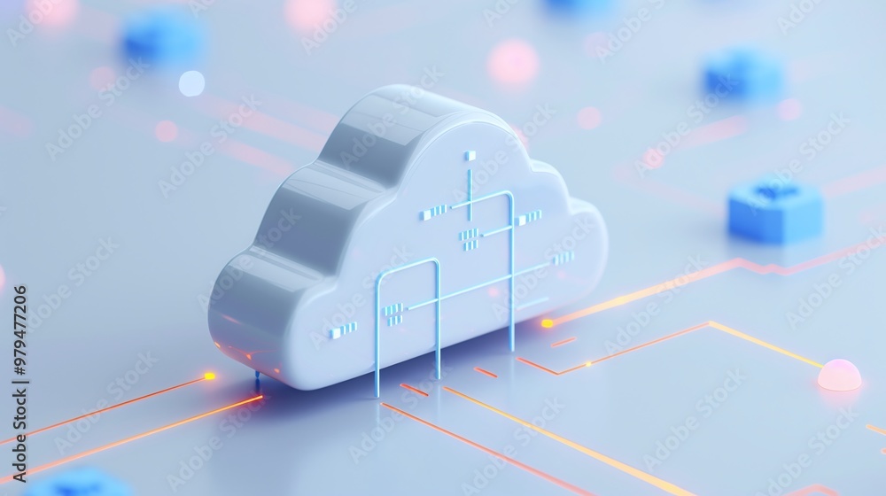 Aufkleber a modern cloud symbol with circuit lines, representing digital storage and seamless connectivity in 