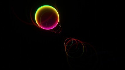 Abstract Neon Light Circles on Black Background