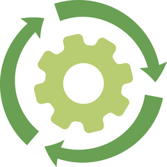 Green arrows forming a circle around a gear, symbolizing continuous process, efficiency, and integration.