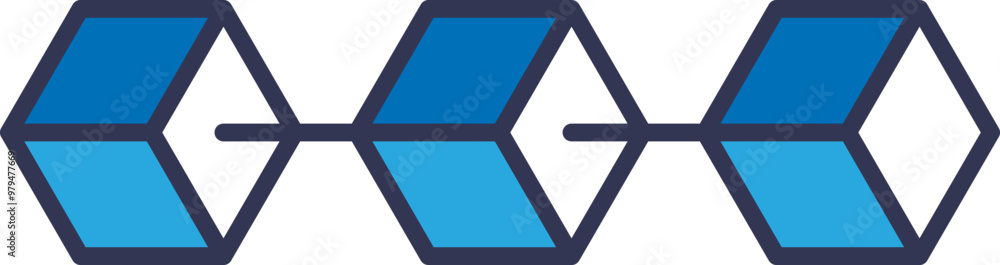 Poster Geometric hexagons connected in a chain, symbolizing blockchain technology and data security.