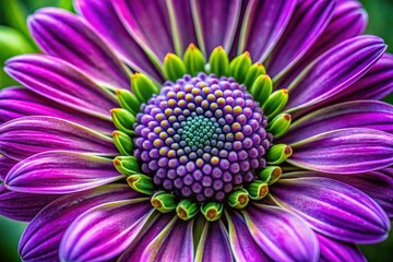Obraz premium Stunning botanical close-up with purple petals and green stem, macro lens, and intricate details, showcasing the beauty of the natural world