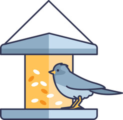 Illustration of a bird perched on a birdfeeder filled with seeds, symbolizing nature and wildlife care.