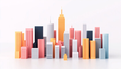 Obraz premium Colorful abstract cityscape with various geometric buildings, representing modern architecture