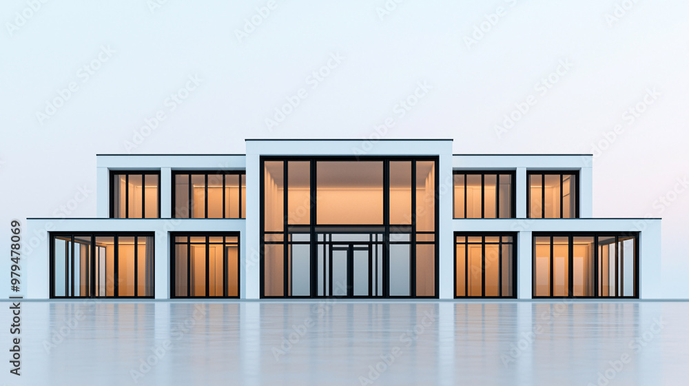 Poster modern architecture featuring a stylish building with large glass windows