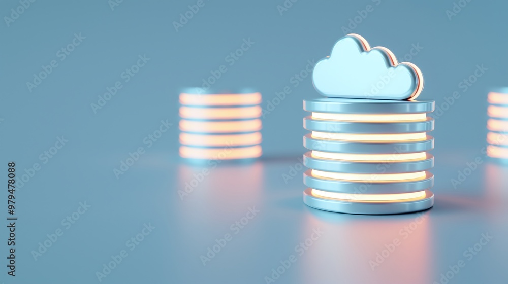 Poster a modern digital cloud symbol over data storage, representing cloud computing and innovative technol