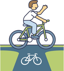 Illustration of a cyclist riding a bicycle on a designated bike lane, side view.