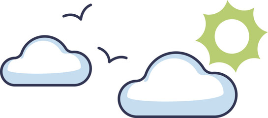 Obraz premium Illustration of clouds with the sun peeking out and birds flying, symbolizing a bright and hopeful day.