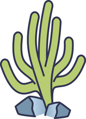 Illustration of green coral with rocks, symbolizing marine life and underwater ecosystems.