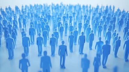 Uniform Crowd of Silhouetted Figures in Digital Perspective
